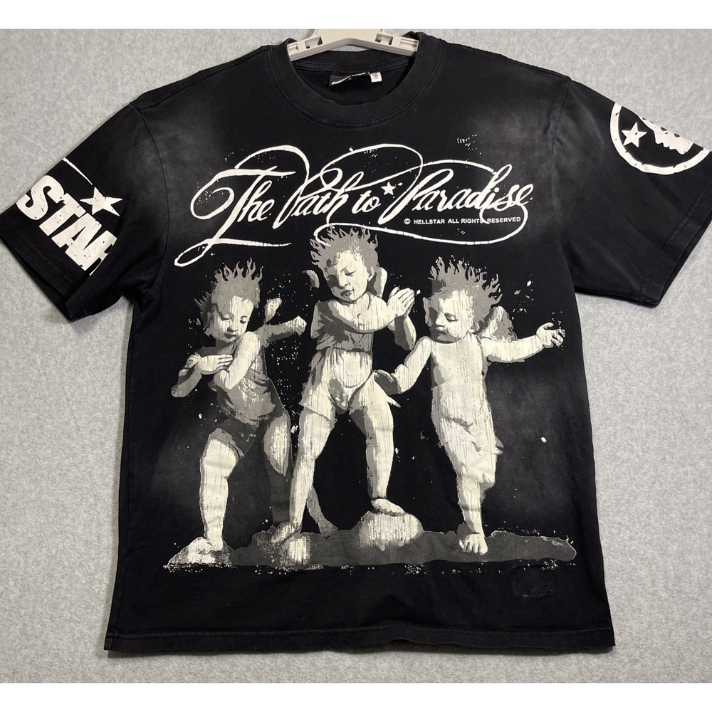 Hellstar Men's Black The Path to Paradise Graphic Logo Crew Neck Tee Size S